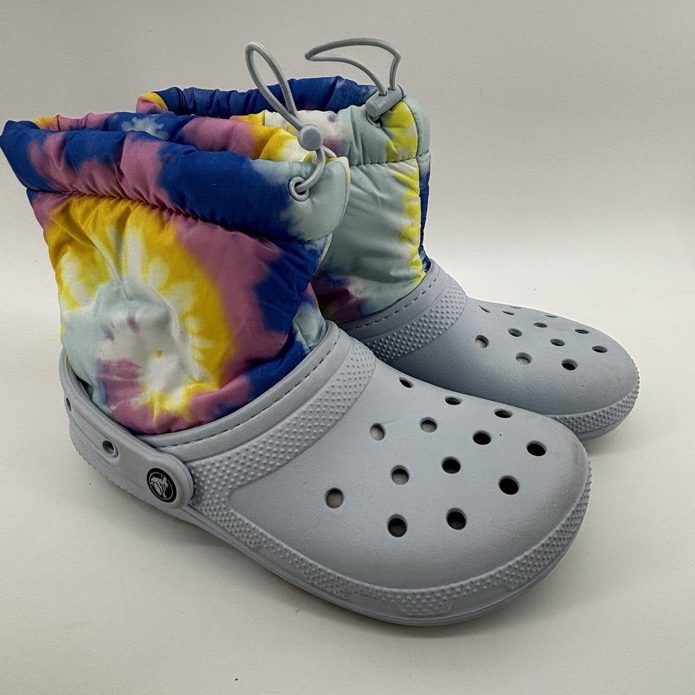 Crocs‎ Classic Lined Neopuff Women's Size 8 Men 6 Blue Tie Dye Boots Drawstring